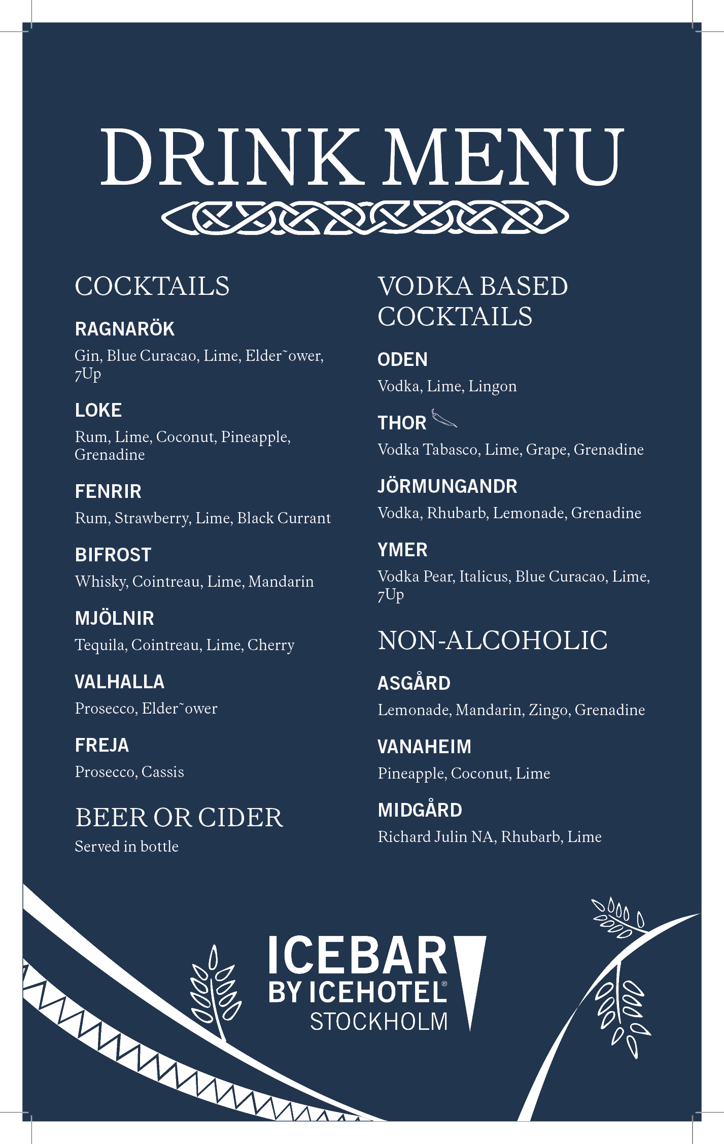 Drink menu ICEBAR Stockholm